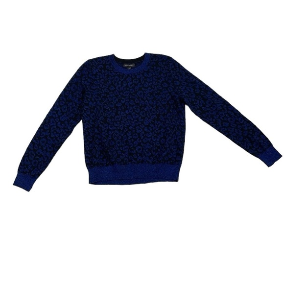 Banana Republic Sweater Women M Medium Blue Cheetah Print Crew Neck Pullover NWT - Picture 4 of 14